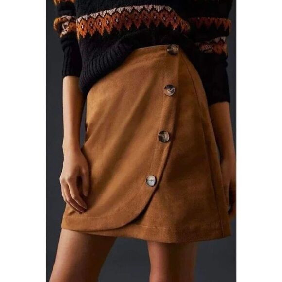 NWT Anthropologie x Maeve Faux Suede Mini Wrap Skirt Size 4 NWT - Picture 3 of 9
